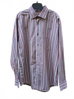 Bugatchi Multicolor Striped Cotton Button Up Shirt Retro Preppy Long Sleeve Lg.